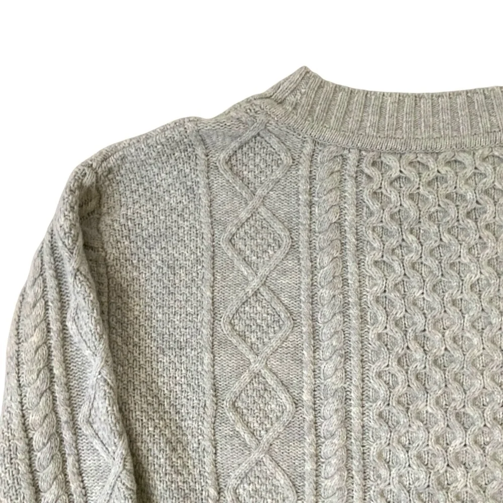 J. CREW Cable Knit Tunic Sweater Wool Blend Patchwork Preppy Beige Gray Small